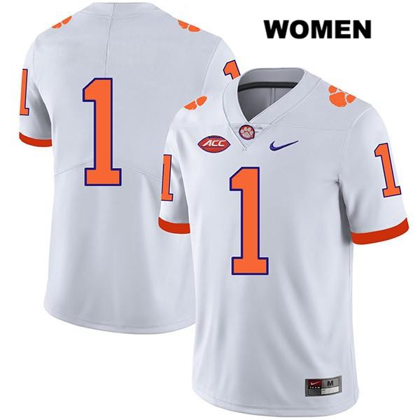 Women's Clemson Tigers #1 Derion Kendrick Stitched White Legend Authentic Nike No Name NCAA College Football Jersey PMW4546JZ